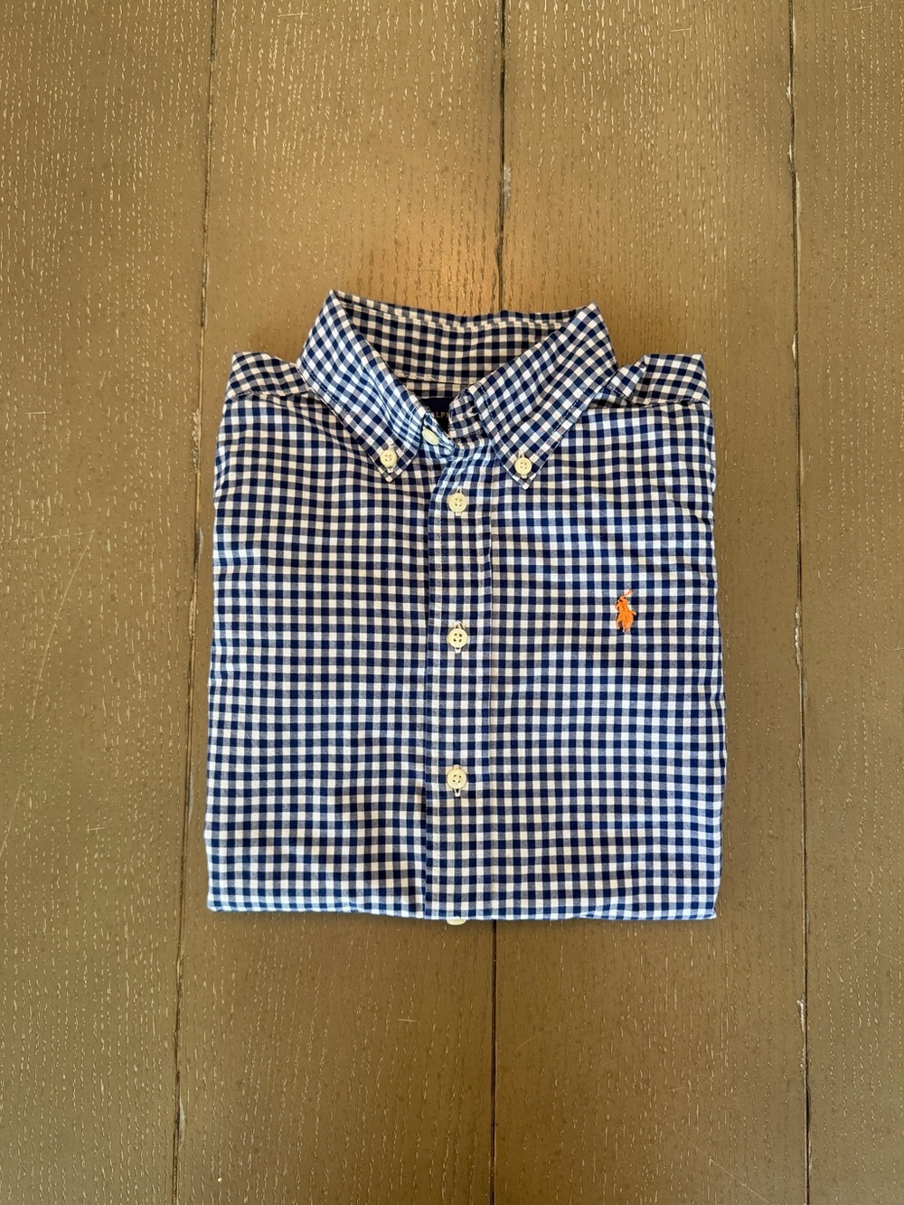 Ralph Lauren Boys’ Navy Checkered Plaid Long-Sleeve Polo Button Up • Size 5 (XS)